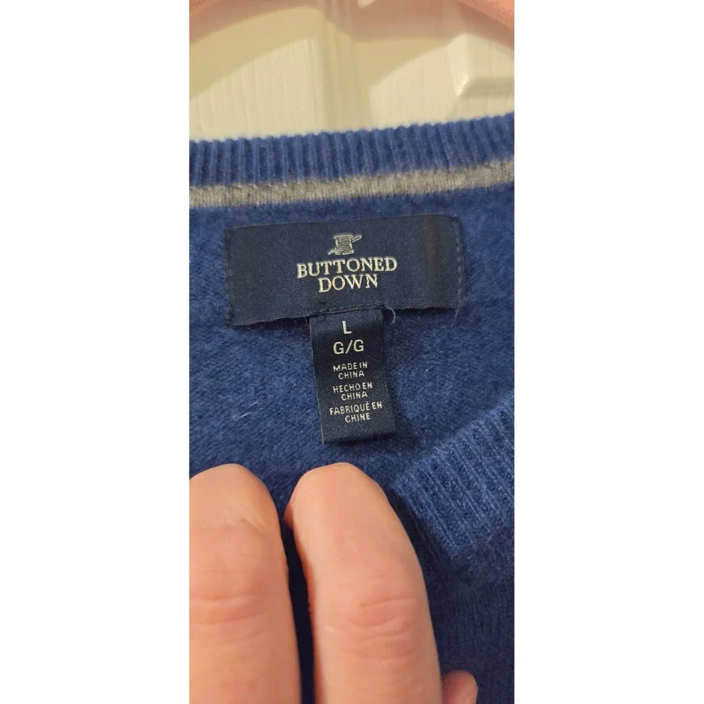 Buttoned Down 100% Cashmere Sweater Large Cobalt Blue Crewneck Pullover
